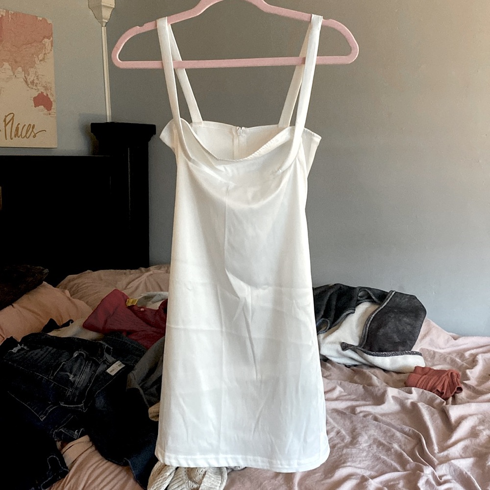 Short white swoop neck dress